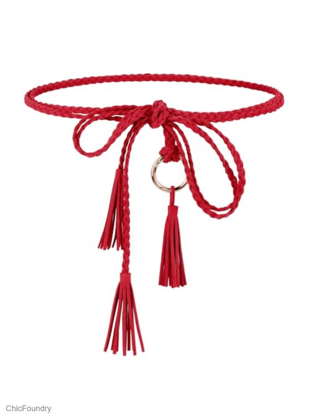 Women's Tassel Tie Waist Belt PU Leather Rope Boho Skinny Woven Belt Dress